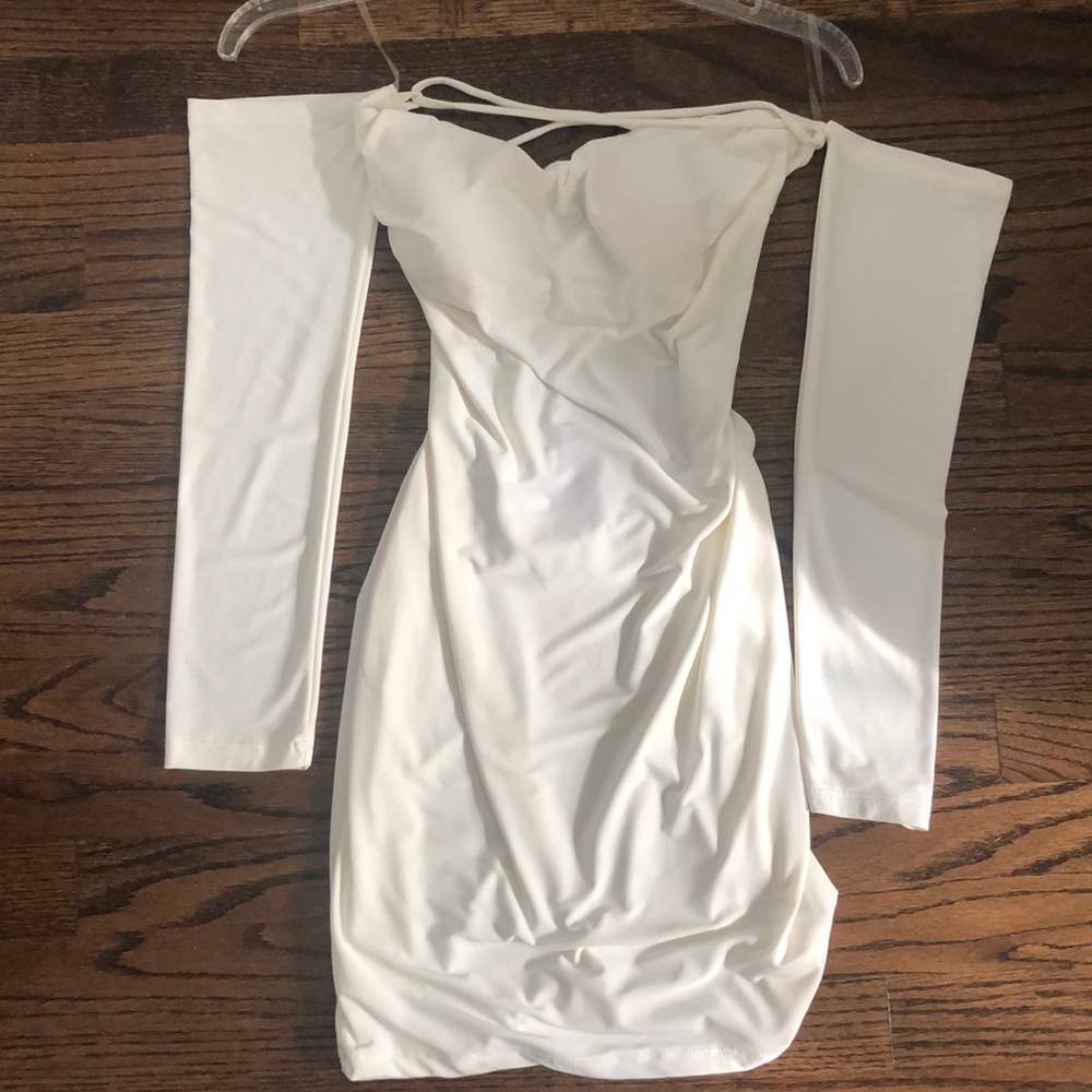 White lace up mini dress